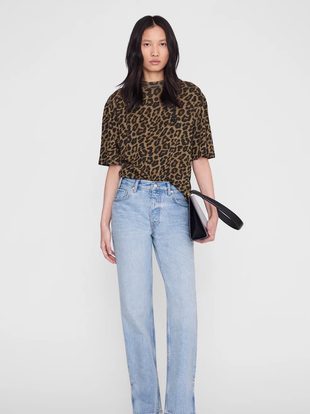 Anine Bing Avi Tee Black Brown Leopard Small $150